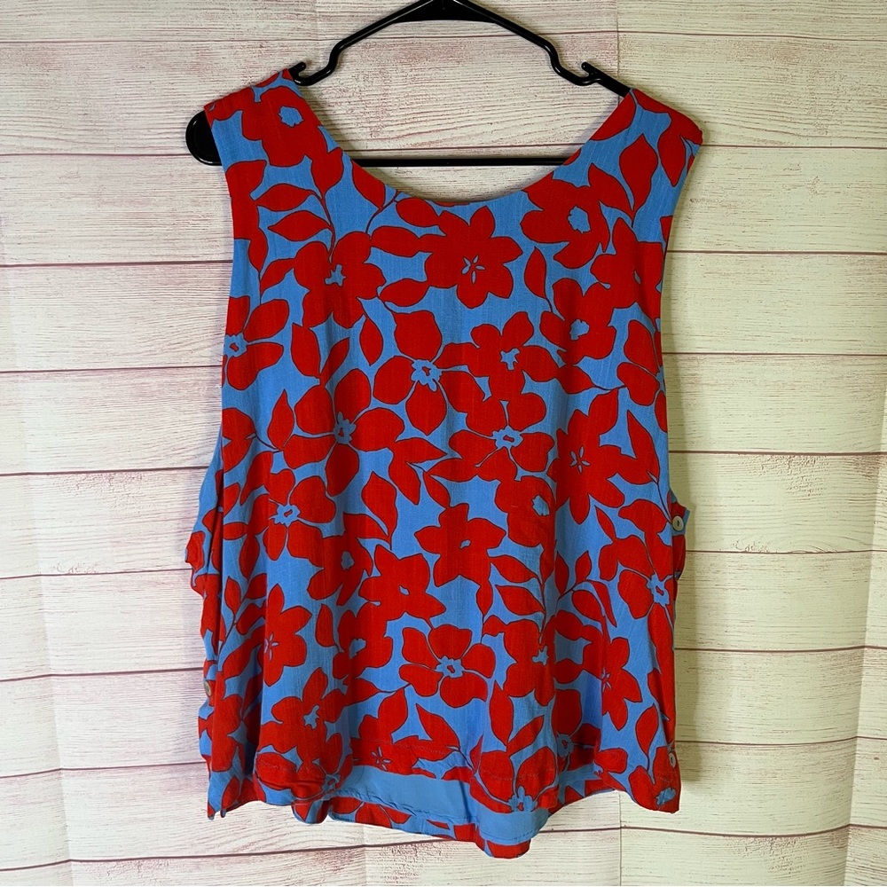 Draper James RSVP Blue Red Button‎ Side Tank Top Size XXL